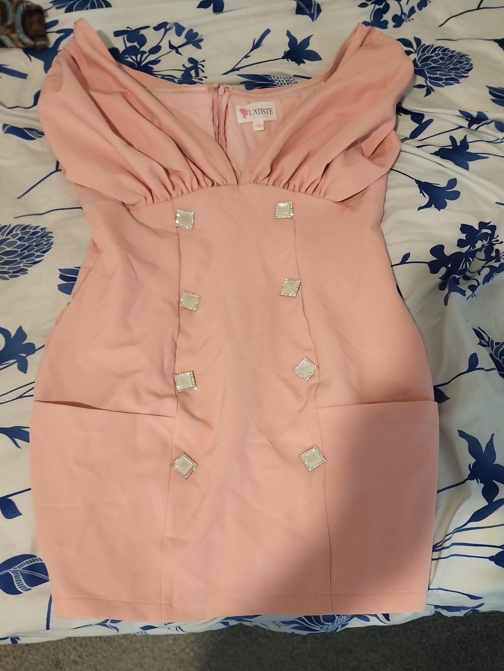 L'ATISTE Blush Pink Embellished Sheath Dress